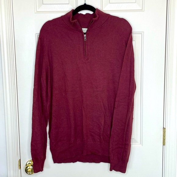 Hawker Rye Cotton Cashmere Half Zip Sweater Burgundy Men’s Large - Picture 1 of 10
